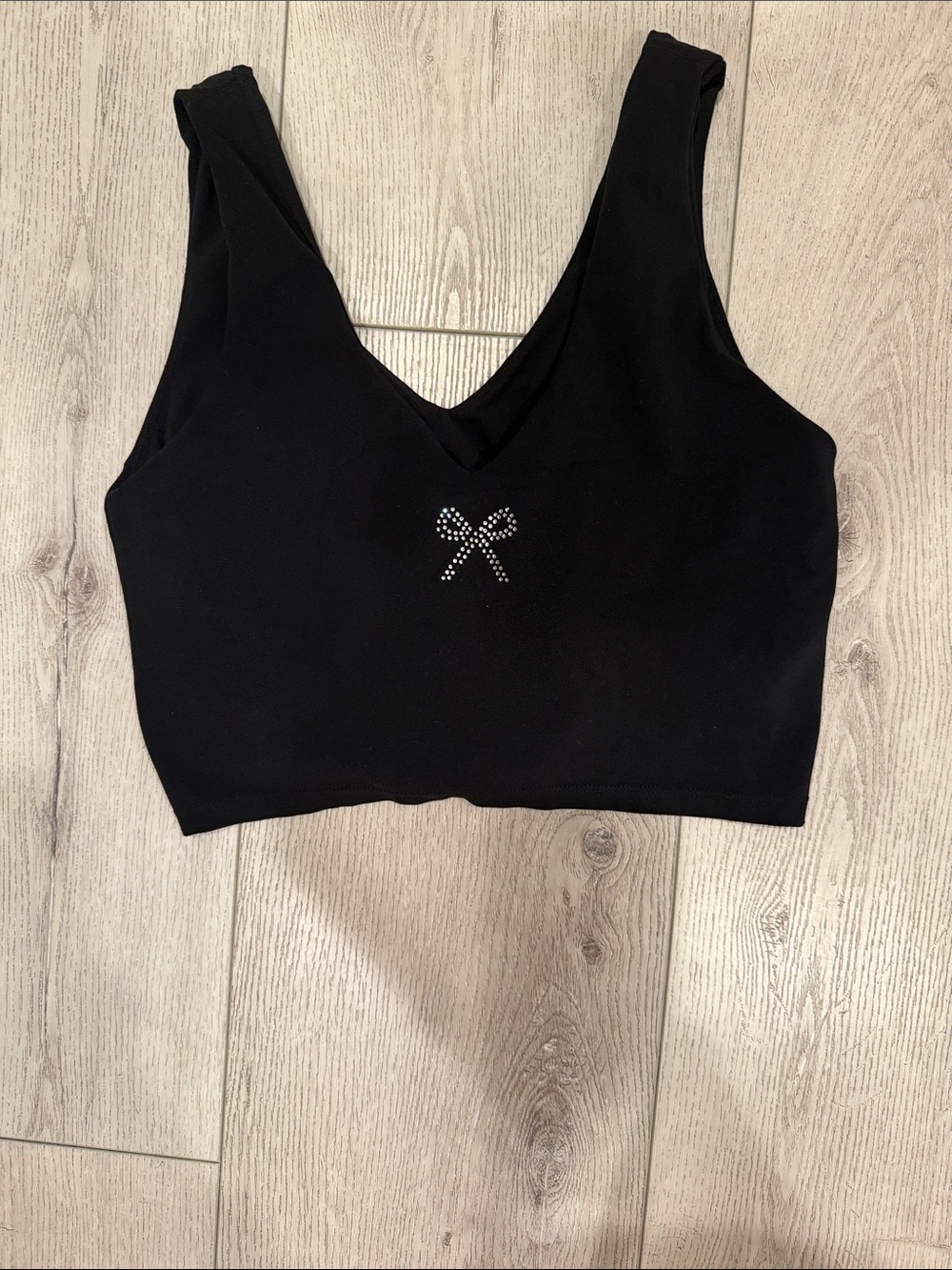 Carbon38 Black Rhinestone Bow Accent Sports Bra